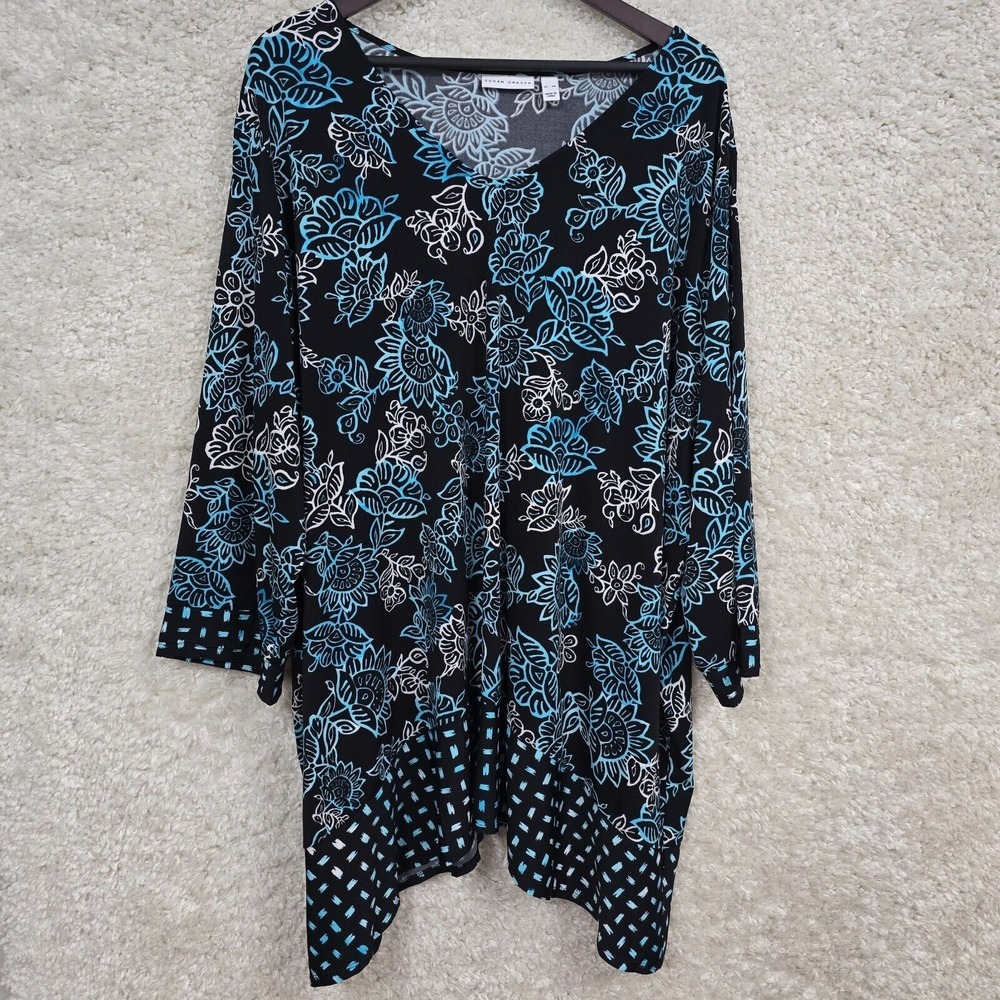 Susan Graver Womens Liquid Knit Floral 3/4 Sleeve Top Size 4X Comfort Office